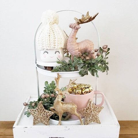 Christmas Marshmallow Mug Hat Sweater Weather Winter Farmhouse Kitchen Tiered Tray Decor