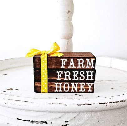 Wood Book Stack Farm Fresh Honey Bee Farmhouse Tiered Tray Decor
