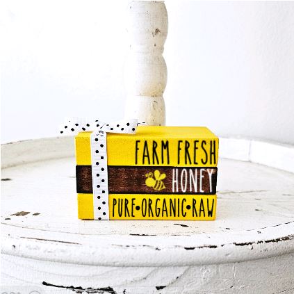 Wood Book Stack Farm Fresh Honey Bee Farmhouse Tiered Tray Decor