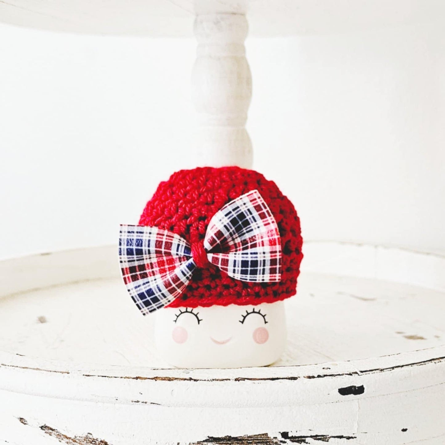 4th Of July Bow Marshmallow Mug Hat Patriotic Farmhouse Kitchen Tiered Tray Decor Crochet Hat