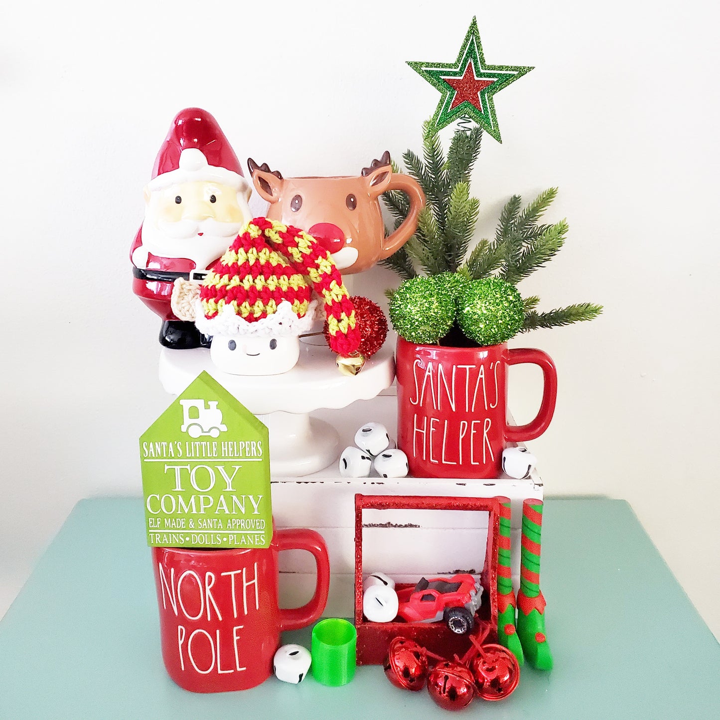 Christmas Marshmallow Mug Hat Santa's Elves Christmas Elf Winter Farmhouse Kitchen Tiered Tray Decor