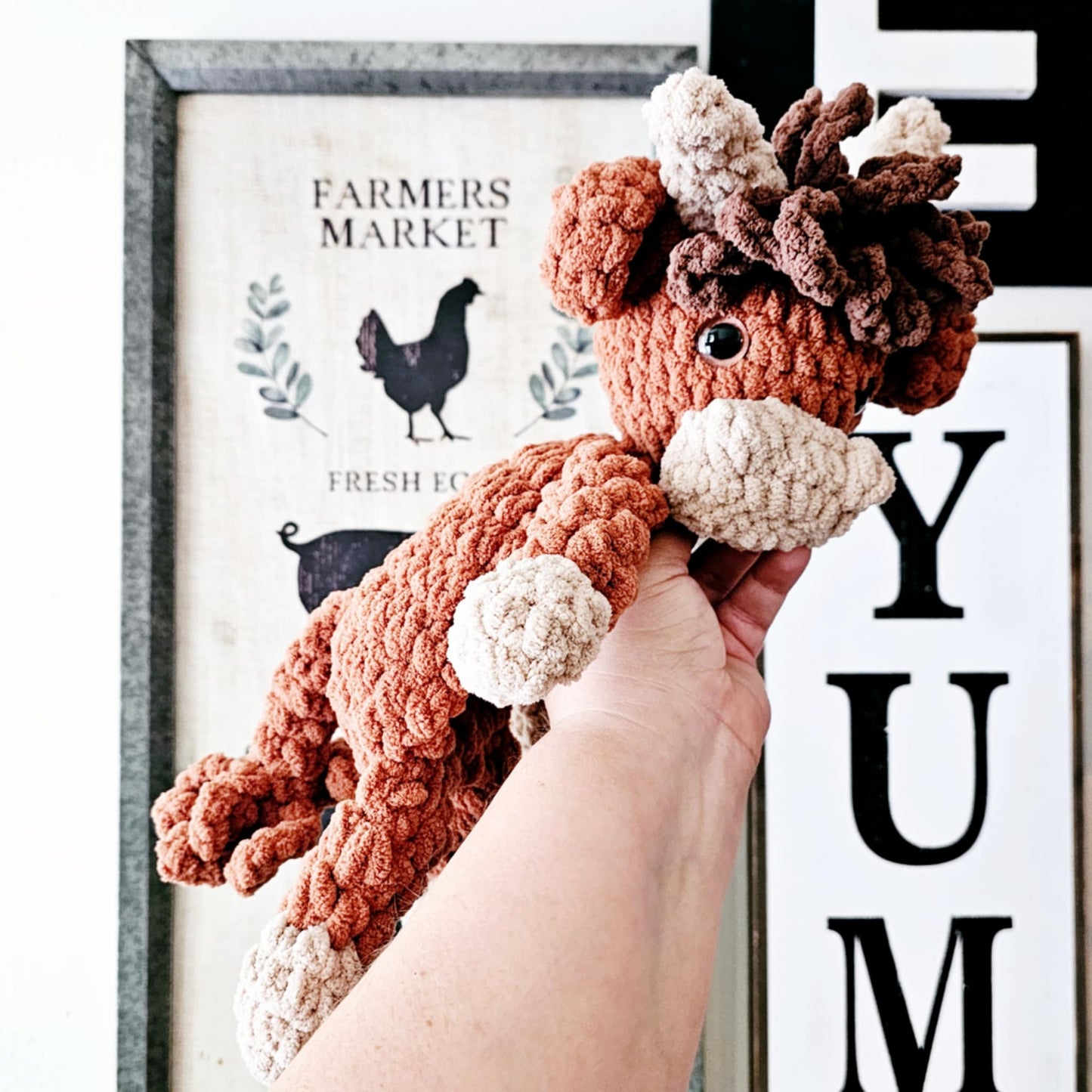 Crochet Highland Cow Snuggler Lovey Infant Baby Toddler Toy