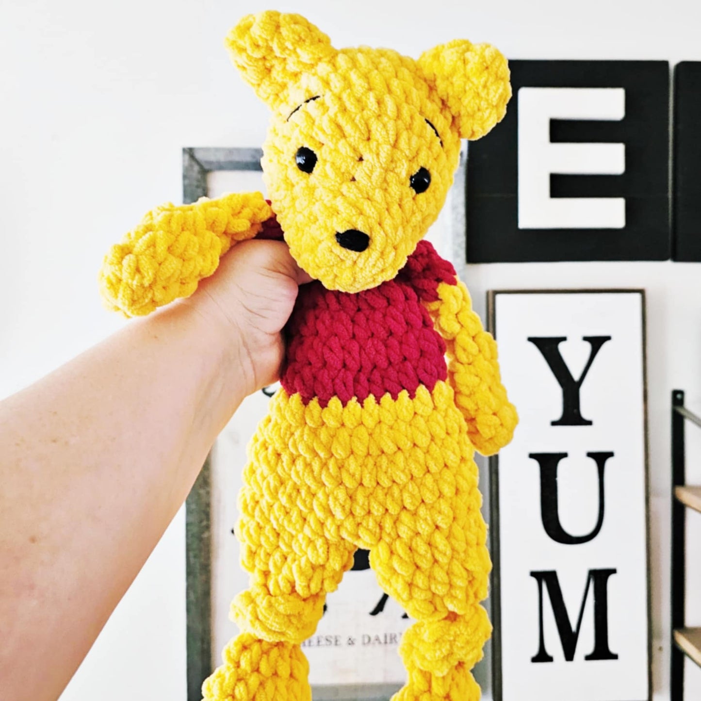 Crochet Pooh Bear Winnie The Pooh Snuggler Lovey Infant Baby Toddler Toy