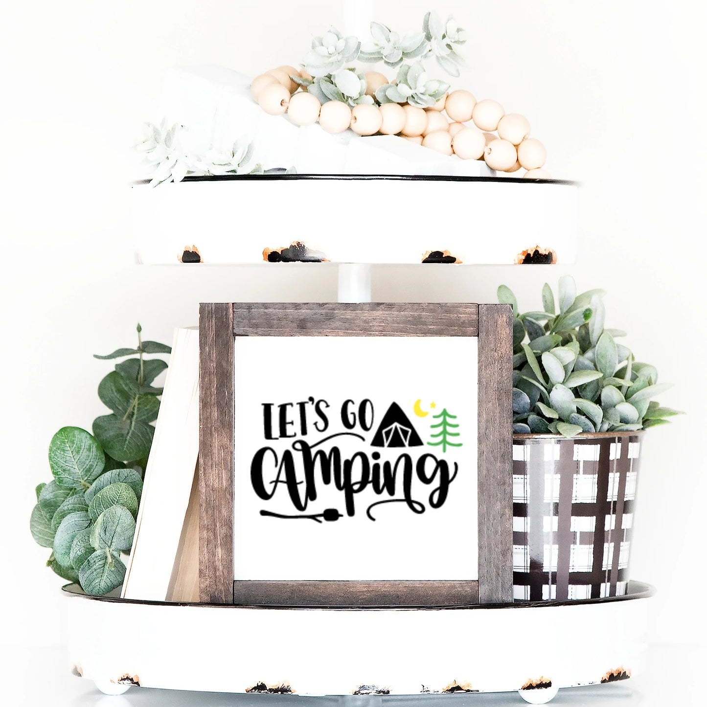 Camping Wood Sign S'more Summer Campfire Farmhouse Tiered Tray Decor
