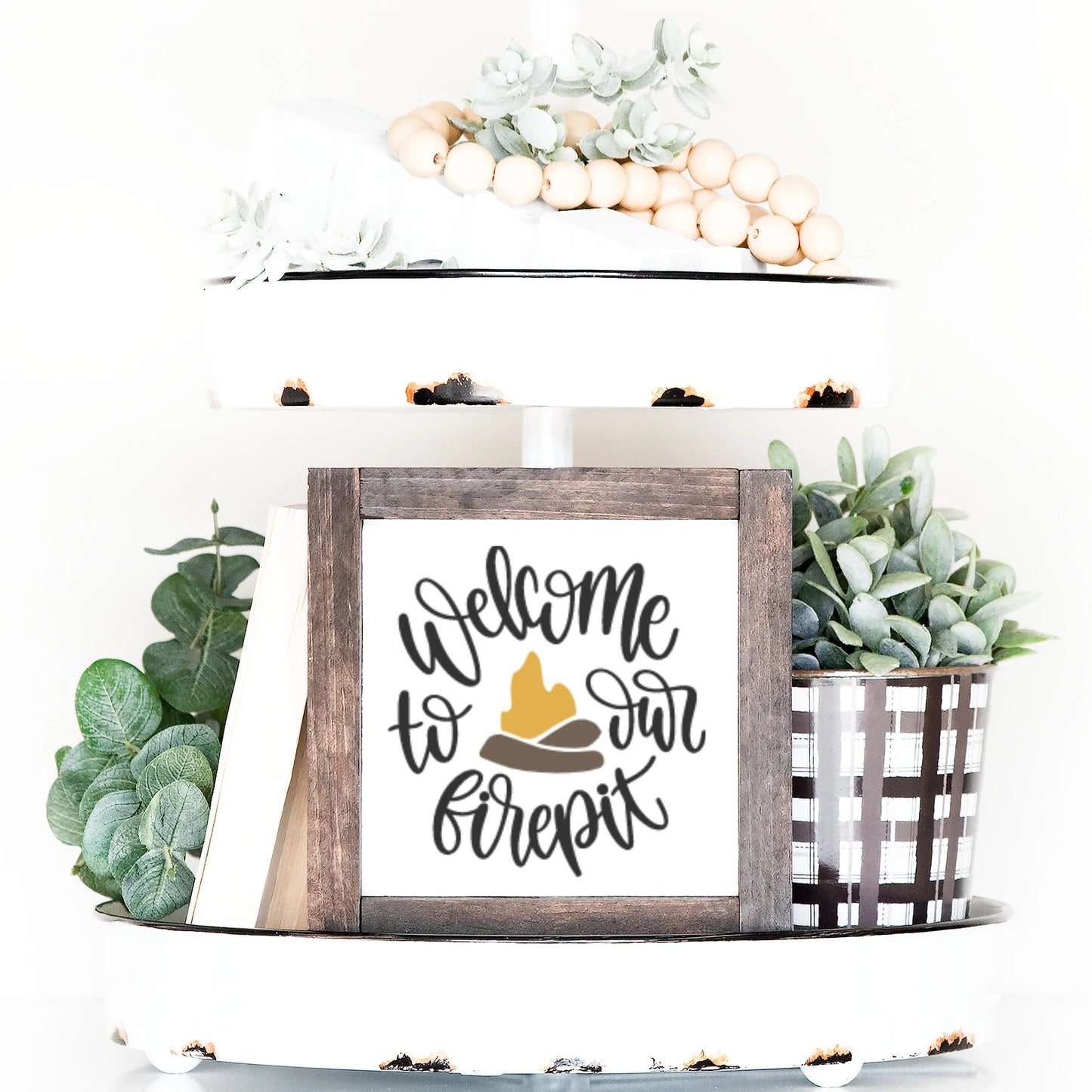 Camping Wood Sign S'more Summer Campfire Farmhouse Tiered Tray Decor