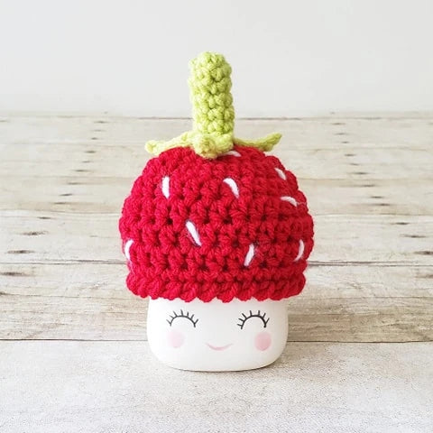 Strawberry Shortcake Marshmallow Mug Hat Summer Decor Farmhouse Kitchen Tiered Tray Decor Crochet Hat