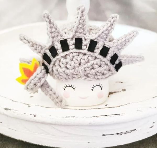 4th Of July Marshmallow Mug Hat Statue Of Liberty Patriotic Farmhouse Kitchen Tiered Tray Decor Crochet Hat