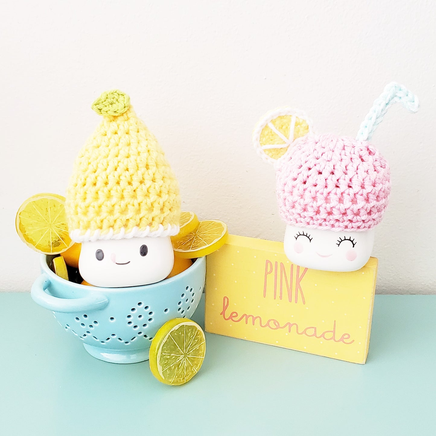 Lemonade Marshmallow Mug Hat Lemon Summer Decor Farmhouse Kitchen Tiered Tray Decor Crochet Hat