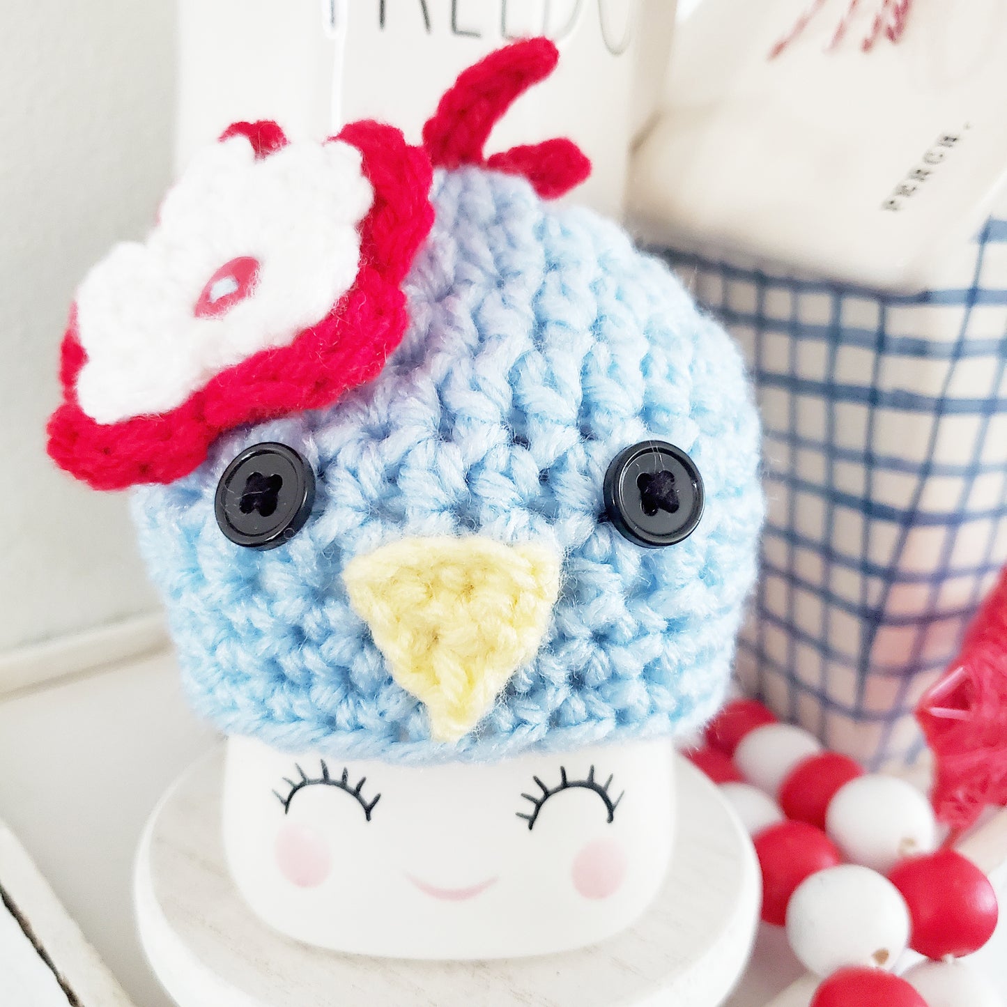 4th Of July Bird Marshmallow Mug Hat Patriotic Farmhouse Kitchen Tiered Tray Decor Crochet Hat