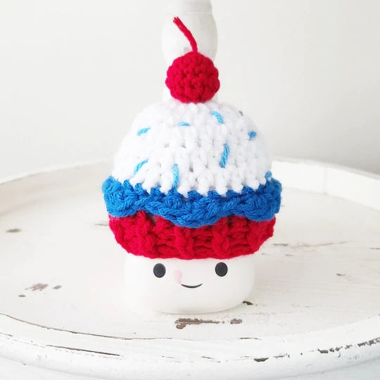 4th Of July Cupcake Marshmallow Mug Hat Patriotic Farmhouse Kitchen Tiered Tray Decor Crochet Hat