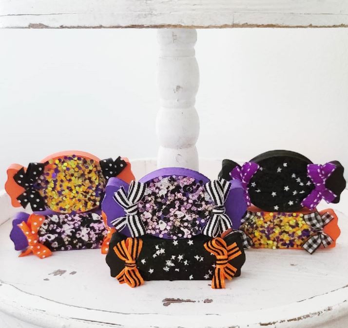 Halloween Wood Candy Halloween Farmhouse Tiered Tray Decor