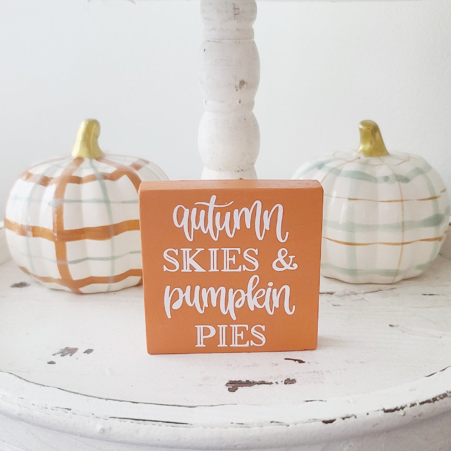Fall Wood Sign Autumn Skies Pumpkin Pies Farmhouse Tiered Tray Decor