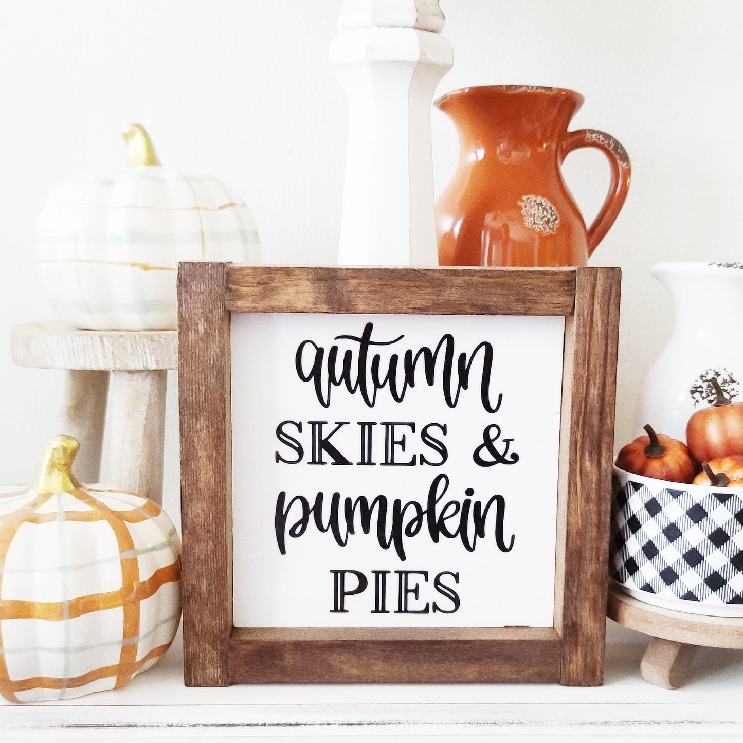 Fall Wood Sign Autumn Skies Pumpkin Pies Farmhouse Tiered Tray Decor
