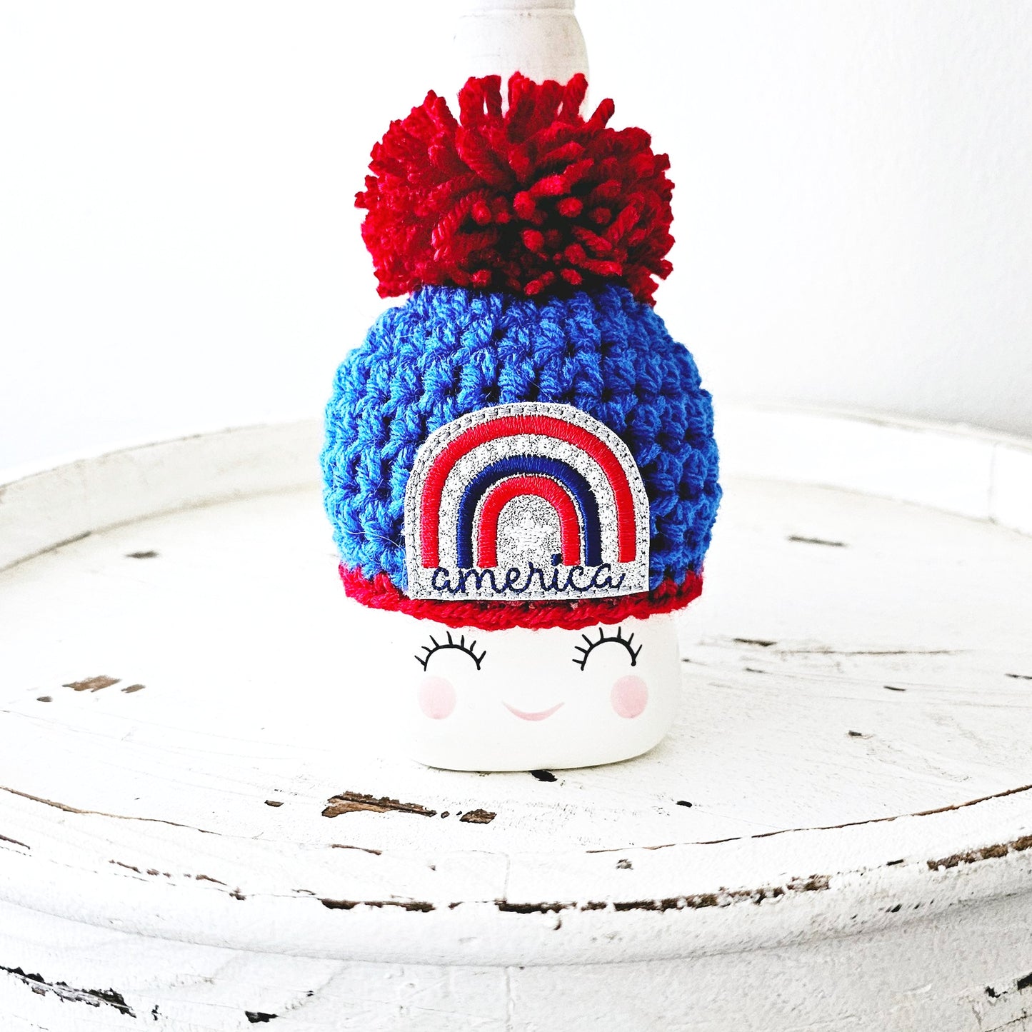 4th Of July America Rainbow Marshmallow Mug Hat Patriotic Farmhouse Kitchen Tiered Tray Decor Crochet Hat