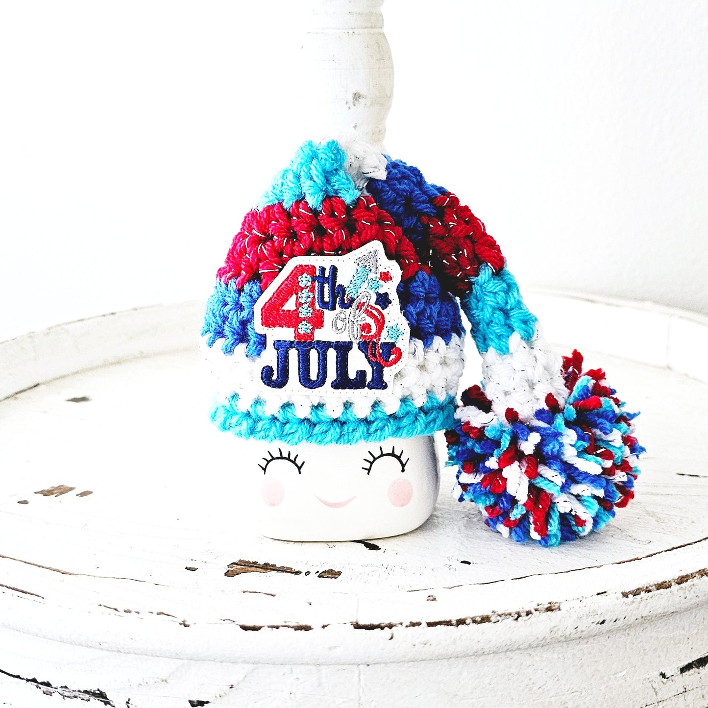 4th Of July Marshmallow Mug Hat Patriotic Farmhouse Kitchen Tiered Tray Decor Crochet Hat