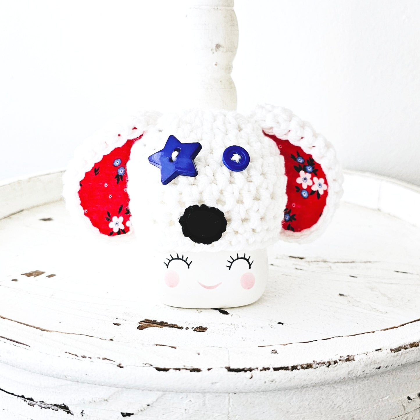 4th Of July Puppy Marshmallow Mug Hat Patriotic Farmhouse Kitchen Tiered Tray Decor Crochet Hat