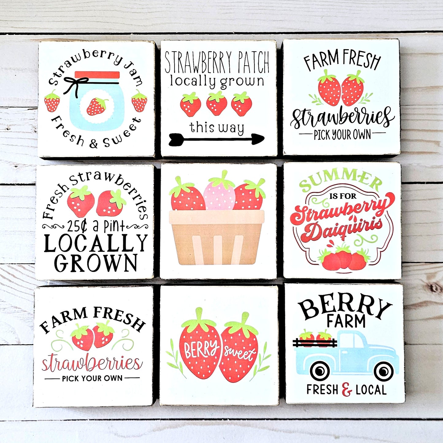 Strawberry Wood Sign Summer Farmhouse Kitchen Tiered Tray Decor Fruit Decor