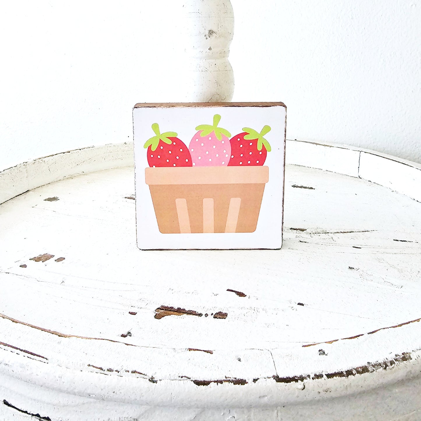 Strawberry Wood Sign Summer Farmhouse Kitchen Tiered Tray Decor Fruit Decor