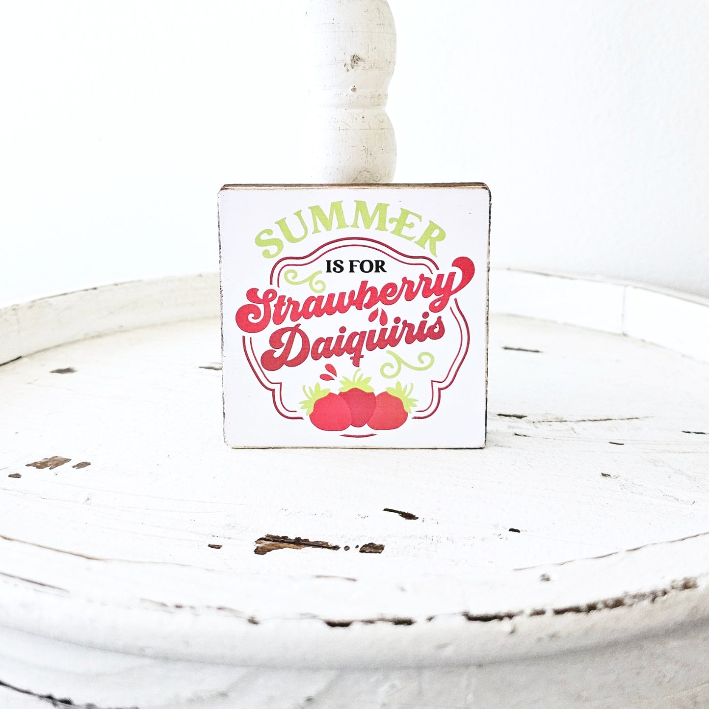 Strawberry Wood Sign Summer Farmhouse Kitchen Tiered Tray Decor Fruit Decor