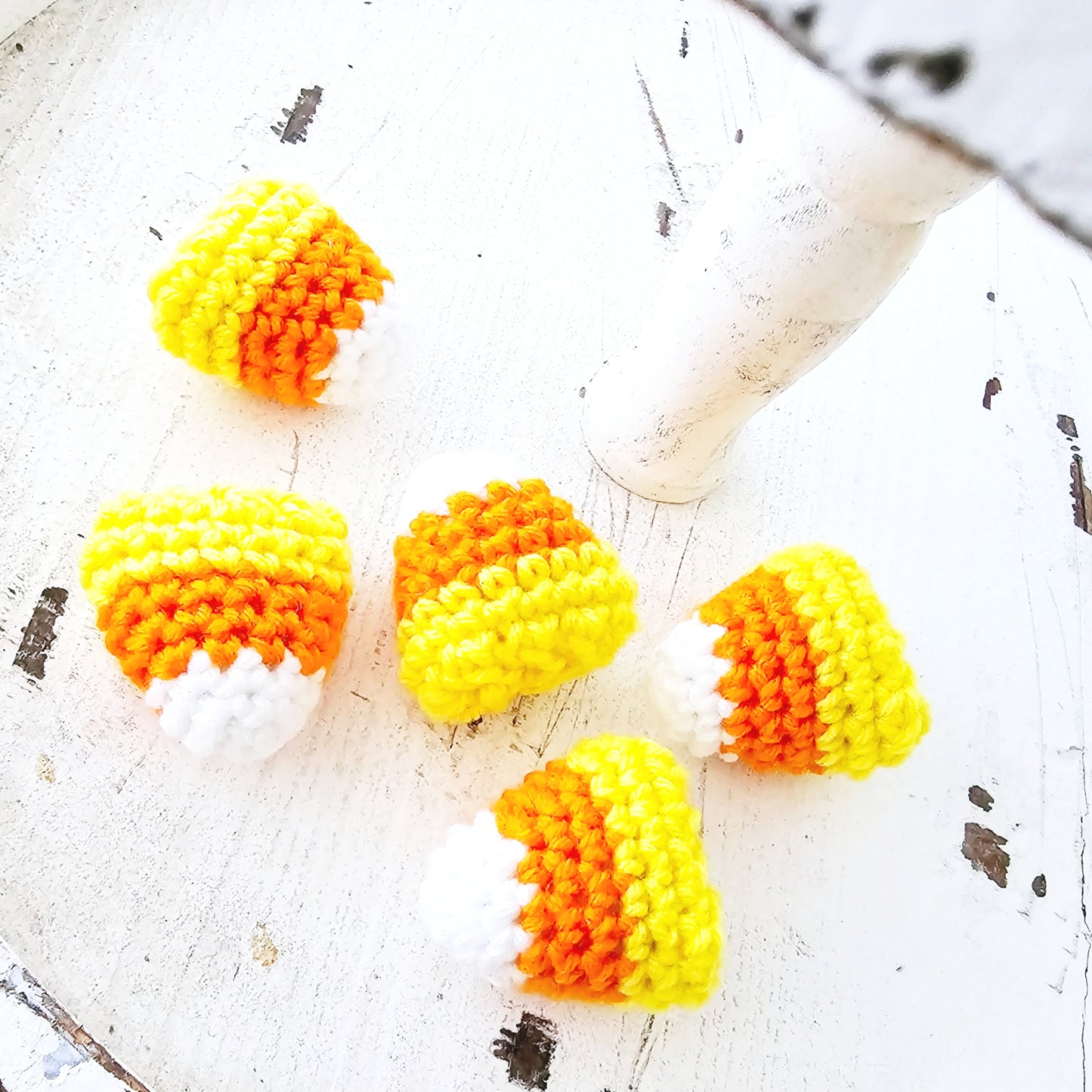 Crochet Candy Corn Pieces Bowl Filler Halloween Tiered Tray Farmhouse Decor
