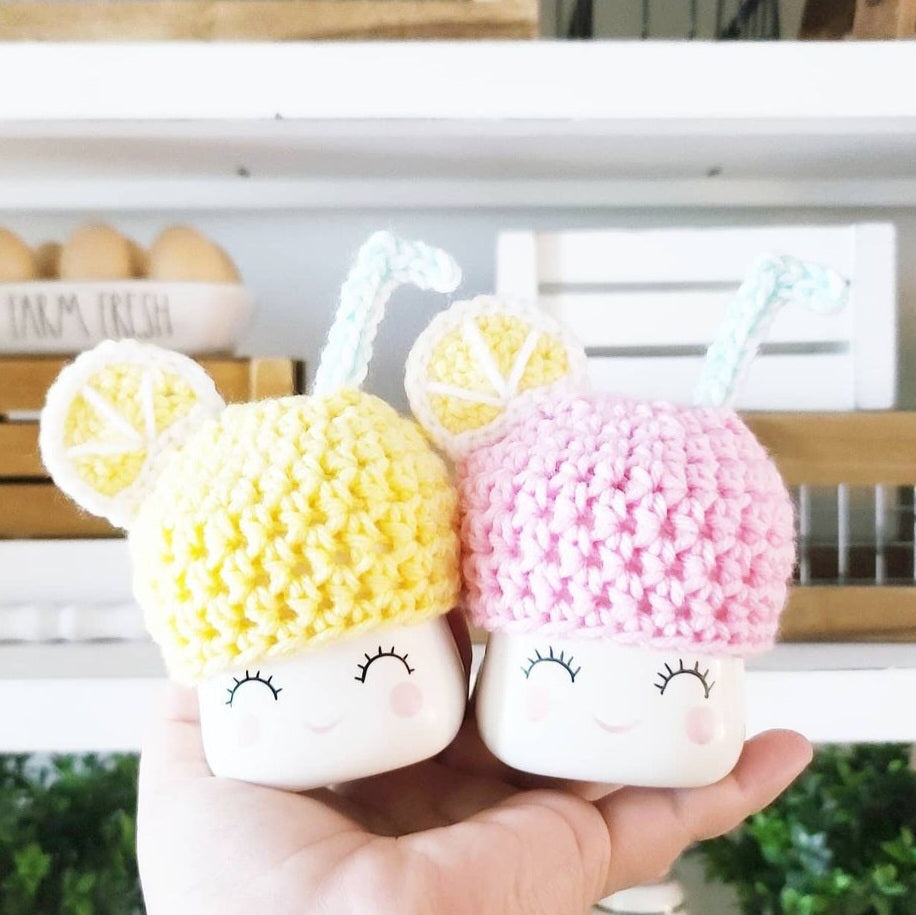 Lemonade Marshmallow Mug Hat Lemon Summer Decor Farmhouse Kitchen Tiered Tray Decor Crochet Hat