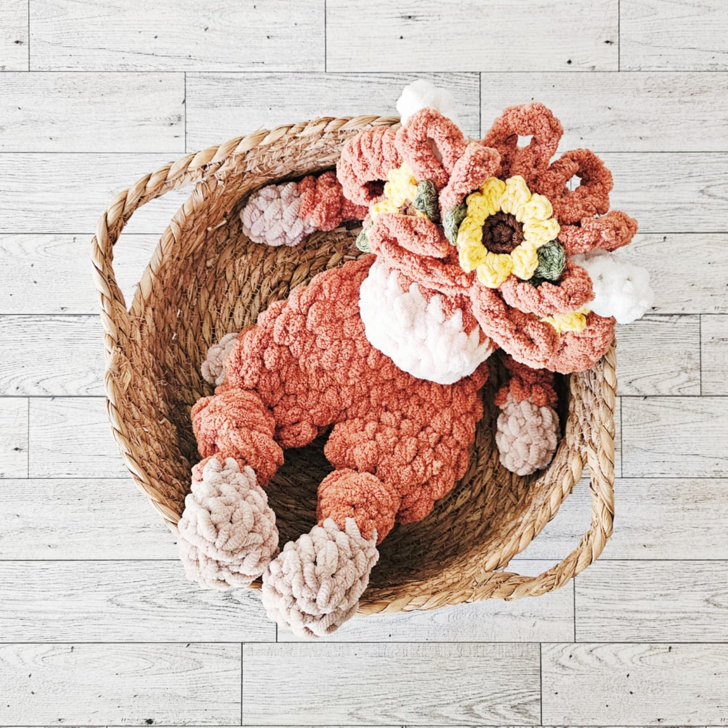 Crochet Girl Highland Cow Sunflowers Snuggler Lovey Infant Baby Toddler Toy