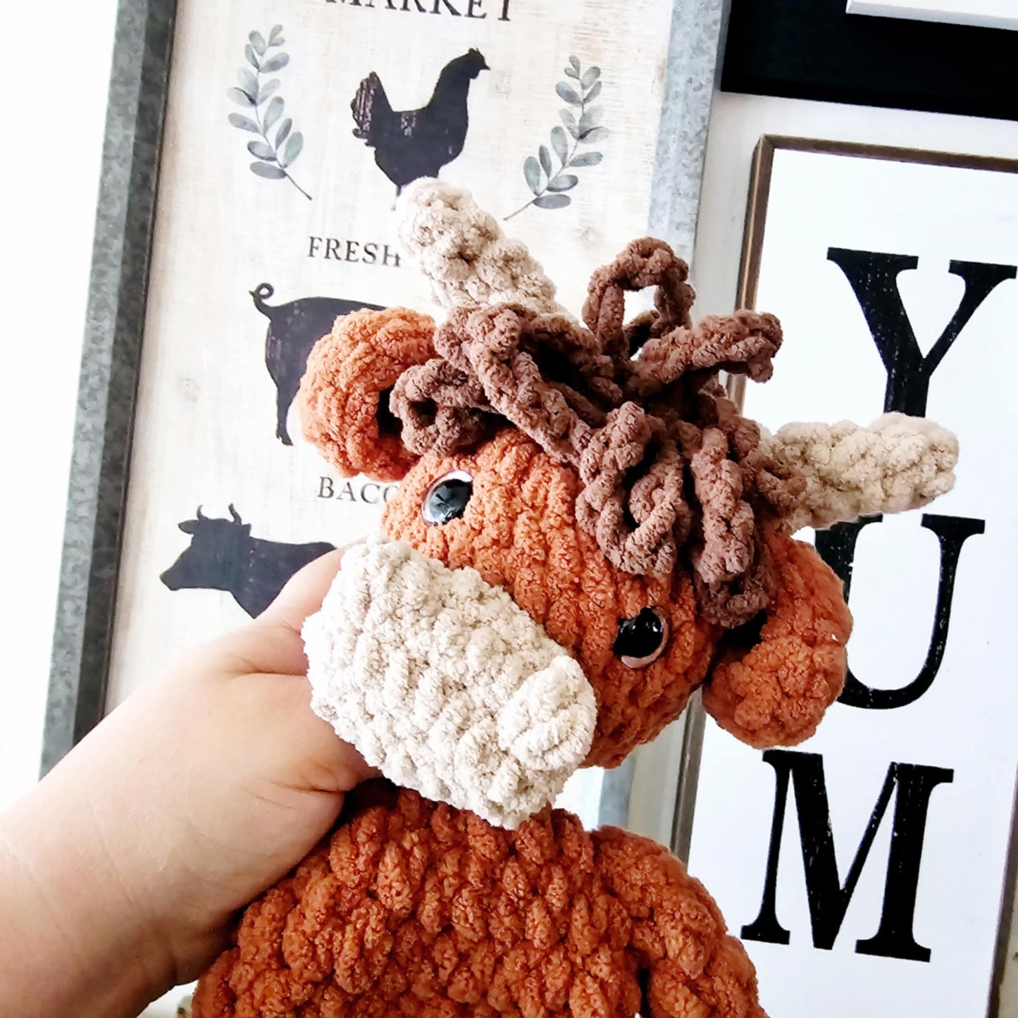 Crochet Highland Cow Snuggler Lovey Infant Baby Toddler Toy