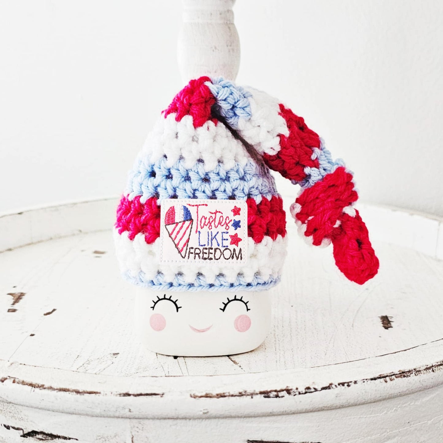 4th Of July Tastes Like Freedom Snow Cone Marshmallow Mug Hat Patriotic Farmhouse Kitchen Tiered Tray Decor Crochet Hat