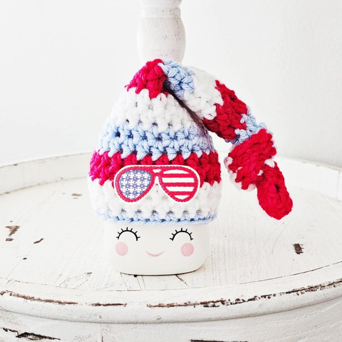 4th Of July American Flag Sunglasses Marshmallow Mug Hat Patriotic Farmhouse Kitchen Tiered Tray Decor Crochet Hat