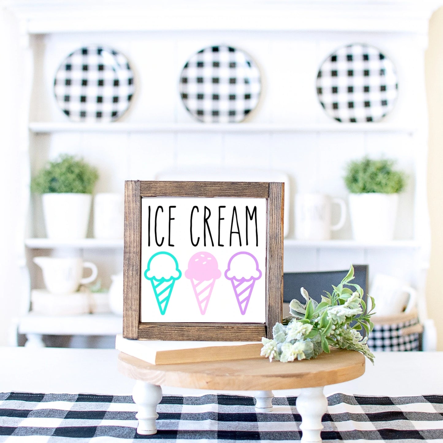 Ice Cream Wood Sign Summer Farmhouse Kitchen Tiered Tray Decor