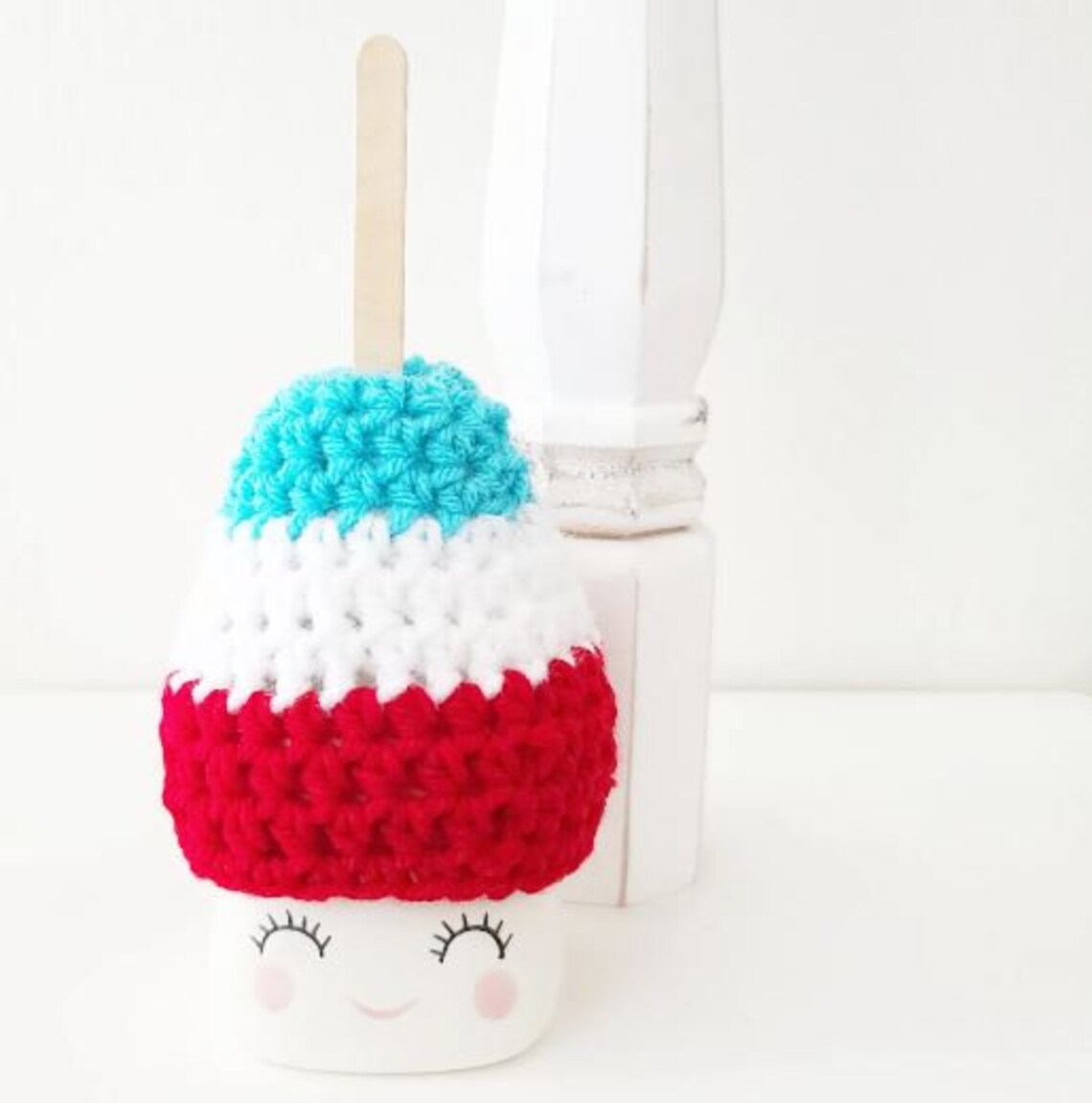 4th Of July Popsicle Ice Cream Marshmallow Mug Hat Patriotic Farmhouse Kitchen Tiered Tray Decor Crochet Hat