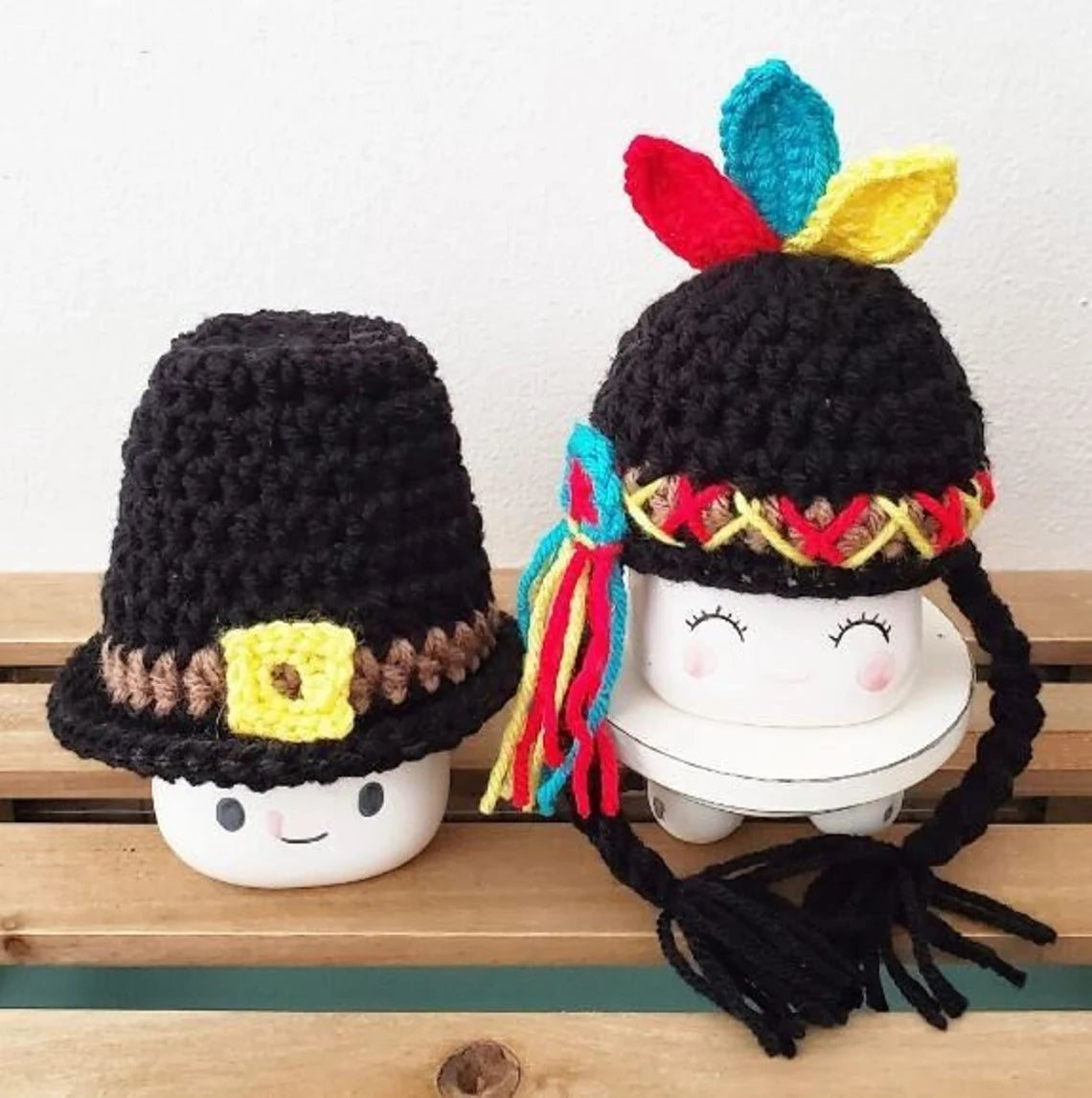 Fall Marshmallow Mug Hat Pilgrim Indian Thanksgiving Farmhouse Tiered Tray Decor