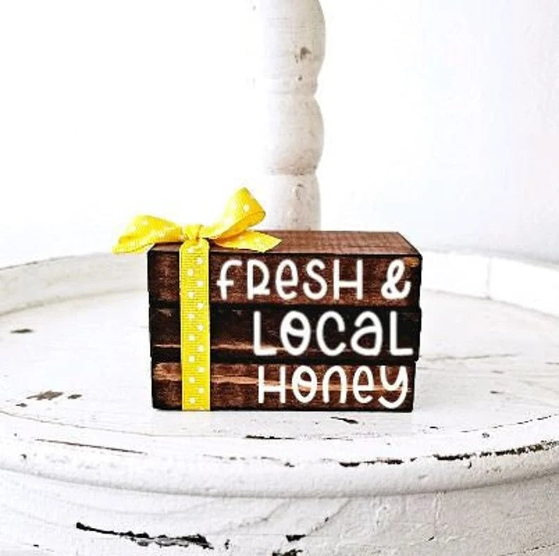 Wood Book Stack Farm Fresh Honey Bee Farmhouse Tiered Tray Decor