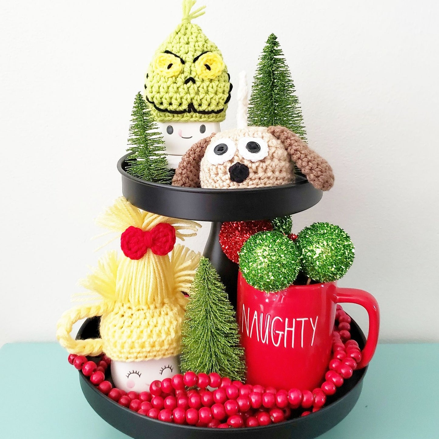 Christmas Marshmallow Mug Hat Grinch Cindy Lou Who Max Dog Grinch Decor Farmhouse Kitchen Tiered Tray Decor