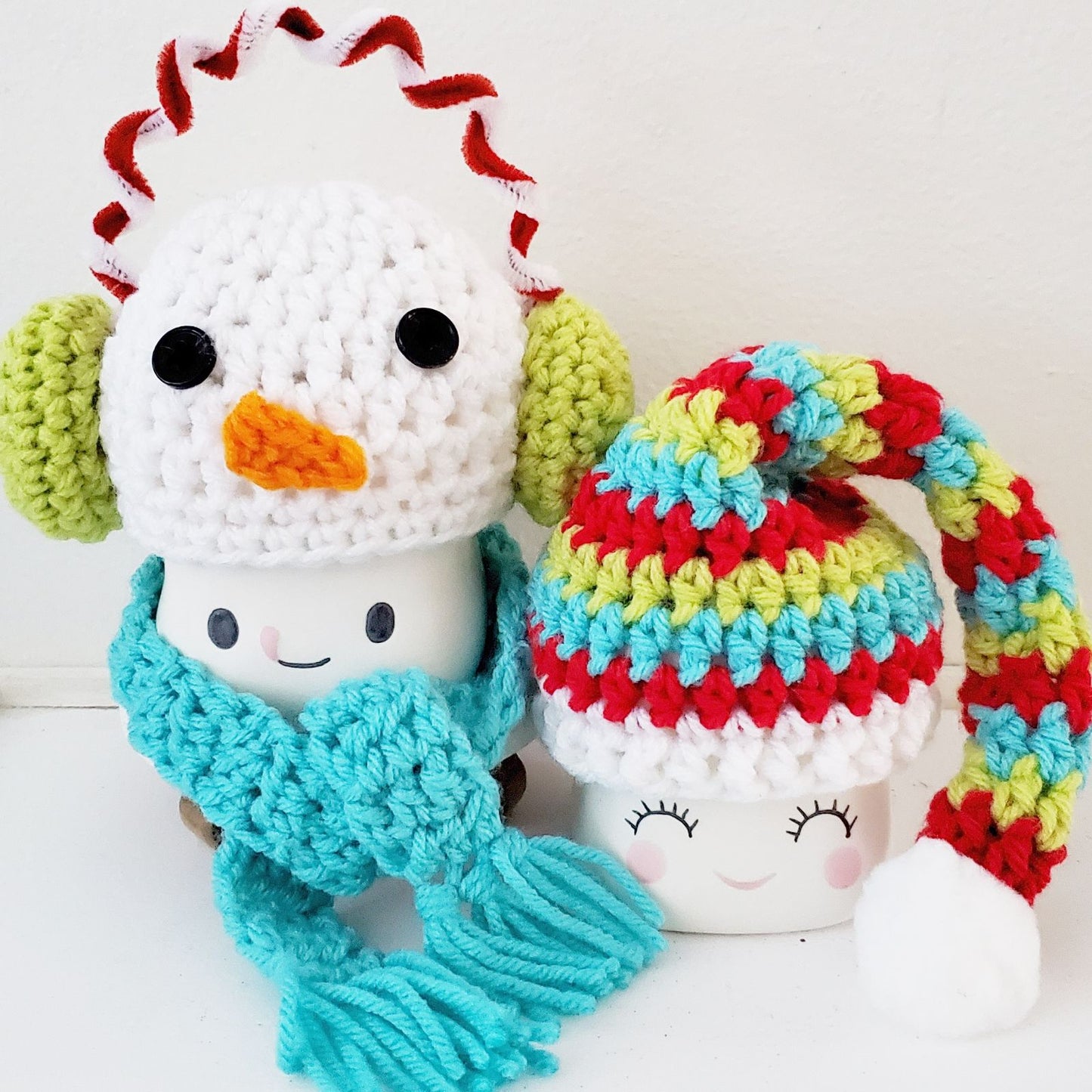 Christmas Marshmallow Mug Hat Snowman Scarf Striped Hat Winter Farmhouse Kitchen Tiered Tray Decor