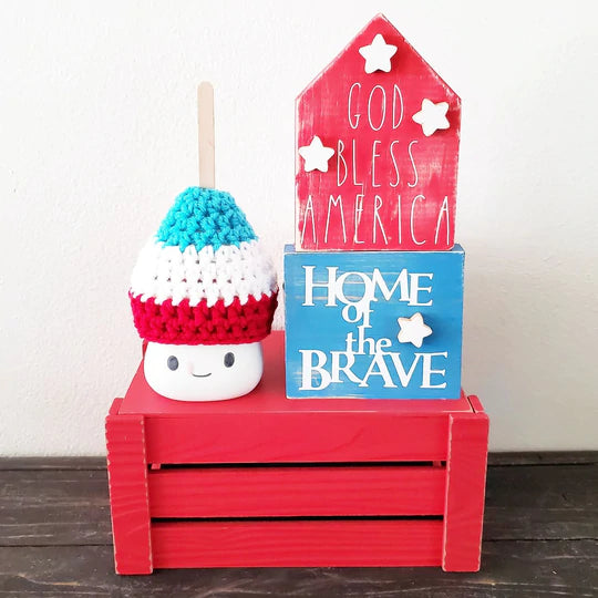 4th Of July Popsicle Ice Cream Marshmallow Mug Hat Patriotic Farmhouse Kitchen Tiered Tray Decor Crochet Hat