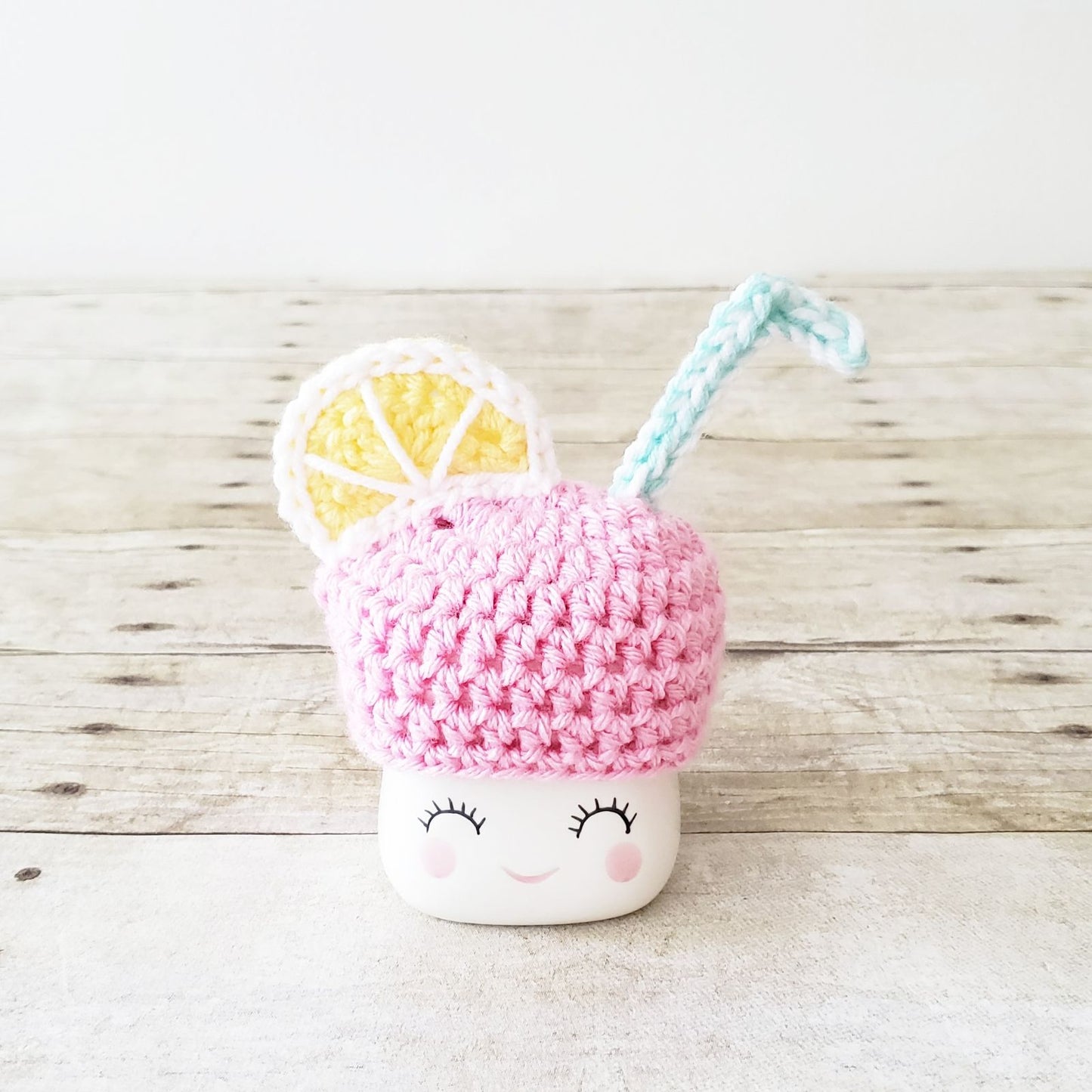 Lemonade Marshmallow Mug Hat Lemon Summer Decor Farmhouse Kitchen Tiered Tray Decor Crochet Hat