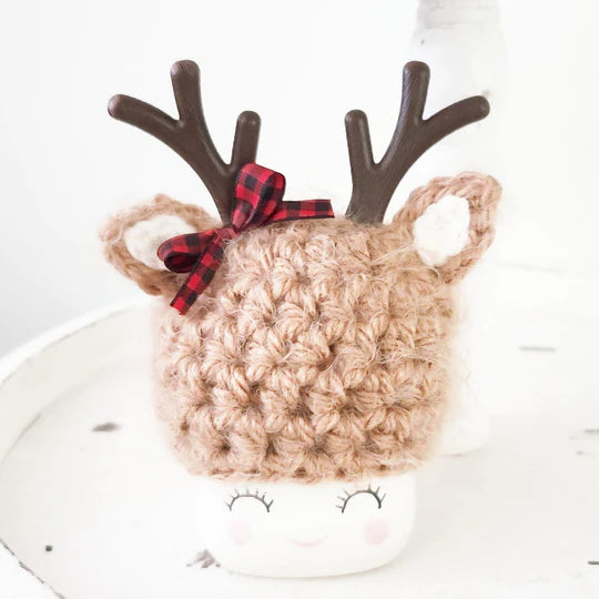 Christmas Marshmallow Mug Hat Fuzzy Bow Reindeer Winter Farmhouse Kitchen Tiered Tray Decor