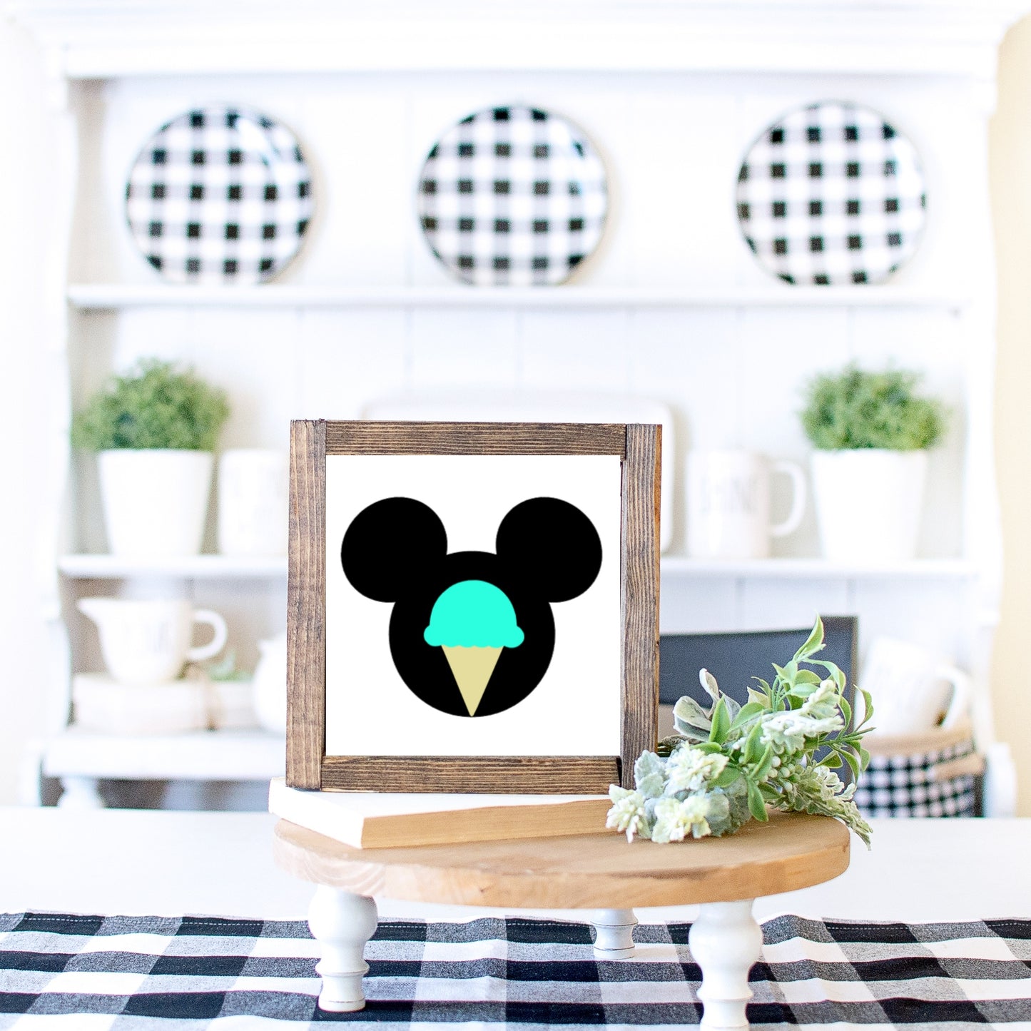 Ice Cream Wood Sign Mickey Mouse Minnie Mouse Ice Cream Farmhouse Kitchen Tiered Tray Decor