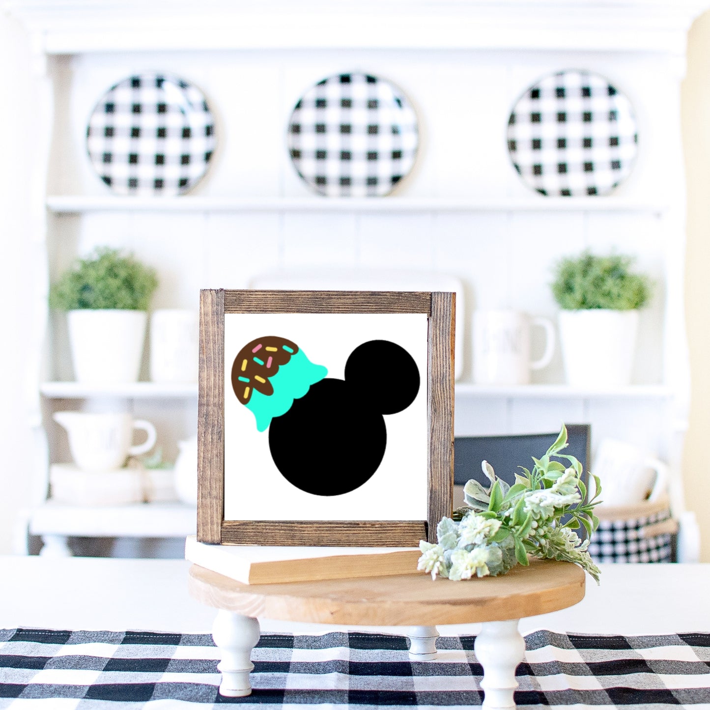 Ice Cream Wood Sign Mickey Mouse Minnie Mouse Ice Cream Farmhouse Kitchen Tiered Tray Decor