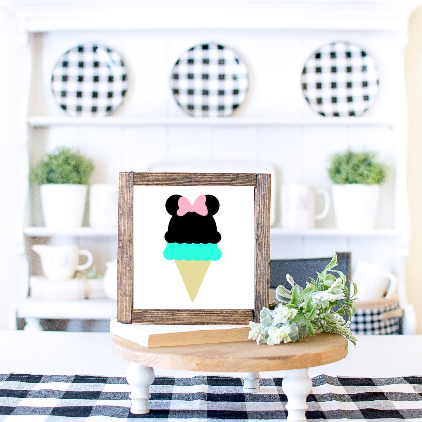 Ice Cream Wood Sign Mickey Mouse Minnie Mouse Ice Cream Farmhouse Kitchen Tiered Tray Decor