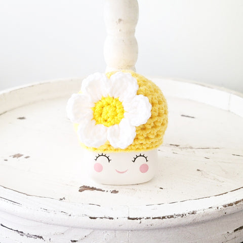 Crochet Daisy Marshmallow Mug Hat Flower Spring Farmhouse Tiered Tray Decor Coffee Bar Rae Dunn