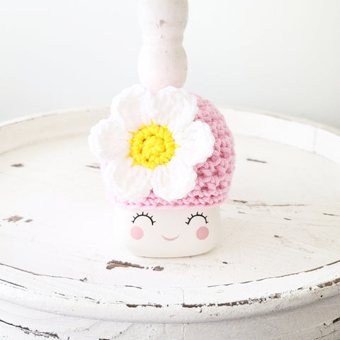 Crochet Daisy Marshmallow Mug Hat Flower Spring Farmhouse Tiered Tray Decor Coffee Bar Rae Dunn