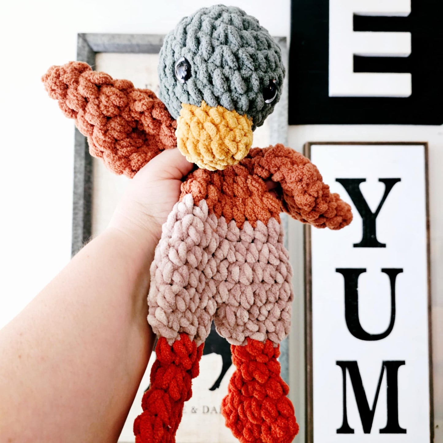 Crochet Mallard Duck Snuggler Lovey Infant Baby Toddler Toy