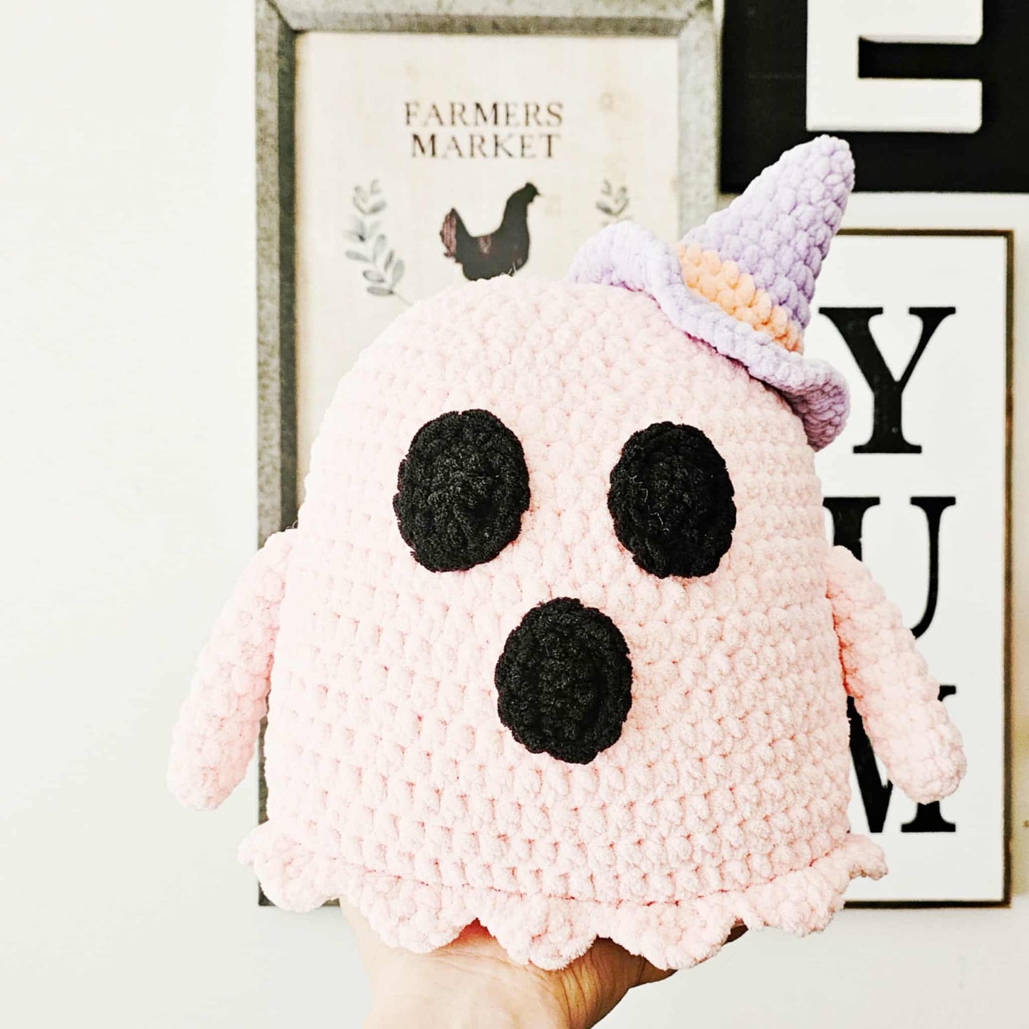 Crochet Ghost Plushie Toy Witch Hat Halloween Farmhouse Home Decor