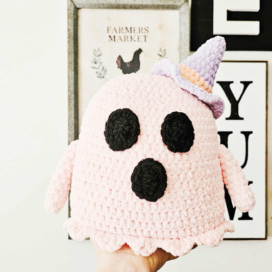 Crochet Ghost Plushie Toy Witch Hat Halloween Farmhouse Home Decor