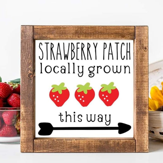 Strawberry Wood Sign Summer Farmhouse Kitchen Tiered Tray Decor Fruit Decor