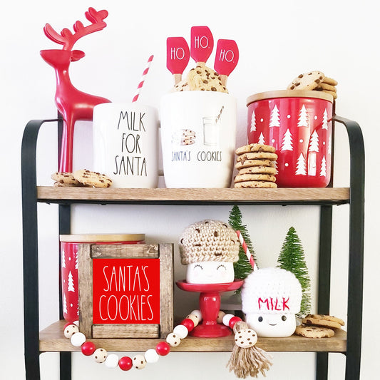 Christmas Marshmallow Mug Hat Santa Milk And Cookies Winter Farmhouse Kitchen Tiered Tray Decor