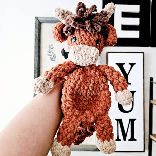 Crochet Highland Cow Snuggler Lovey Infant Baby Toddler Toy