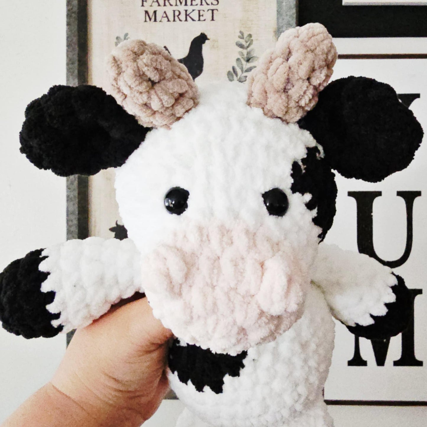 Crochet Cow Plushie Stuffed Animal Infant Toddler Baby Toy Nursery Decor Baby Shower Gift